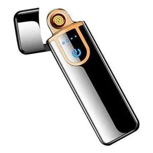 Metal Smart Fingerprint Sensor Lighter with Indicator Light, Compact & Portable Design, USB Rechargeable Lighter Touch Screen Black
