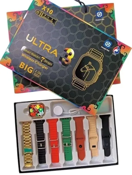 Ultra3 X10 Smart Watch with 7 Interchangeable Straps - 2.01" AMOLED Display
