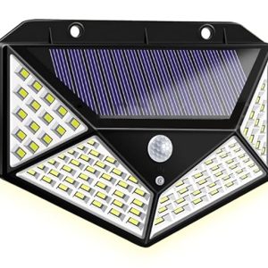 Plastic Solar Rechargeable Panel Wall Light Outdoor 100 LEDs Motion Sensor Light with Solar Panel with IP65 Protection, Waterproof with Wide Angle Lighting Pack of 1