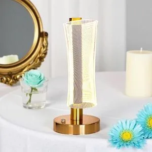 3D Acrylic LED Night Lamp with Gold Base – Starry Sky Waist Design 2, Touch Control Cordless Decorative Table Light for Bedroom, Living Room & Home Decor (Pack of 1, Plastic Body)