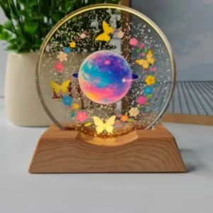 3D Solar System Crystal LED Showpiece with Wooden Base