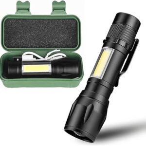 Panther Rechargeable Mini LED Torch | 400 Lumens XPE + COB LED with Zoom 3 Modes Aluminium Housing Micro USB Charging Portable Torch for Camping, Emergency, Bicycle and Vehicle