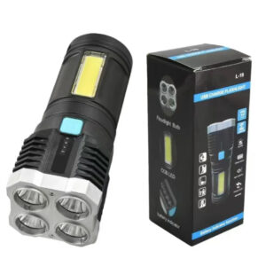 Best USB Rechargeable Torch Flashlight with COB LED Floodlight, 4-Bulb Head, Battery Indicator | 4-in-1 LED Torch Lights Rechargeable Emergency Torch Light 3W USB Charge Flashlight