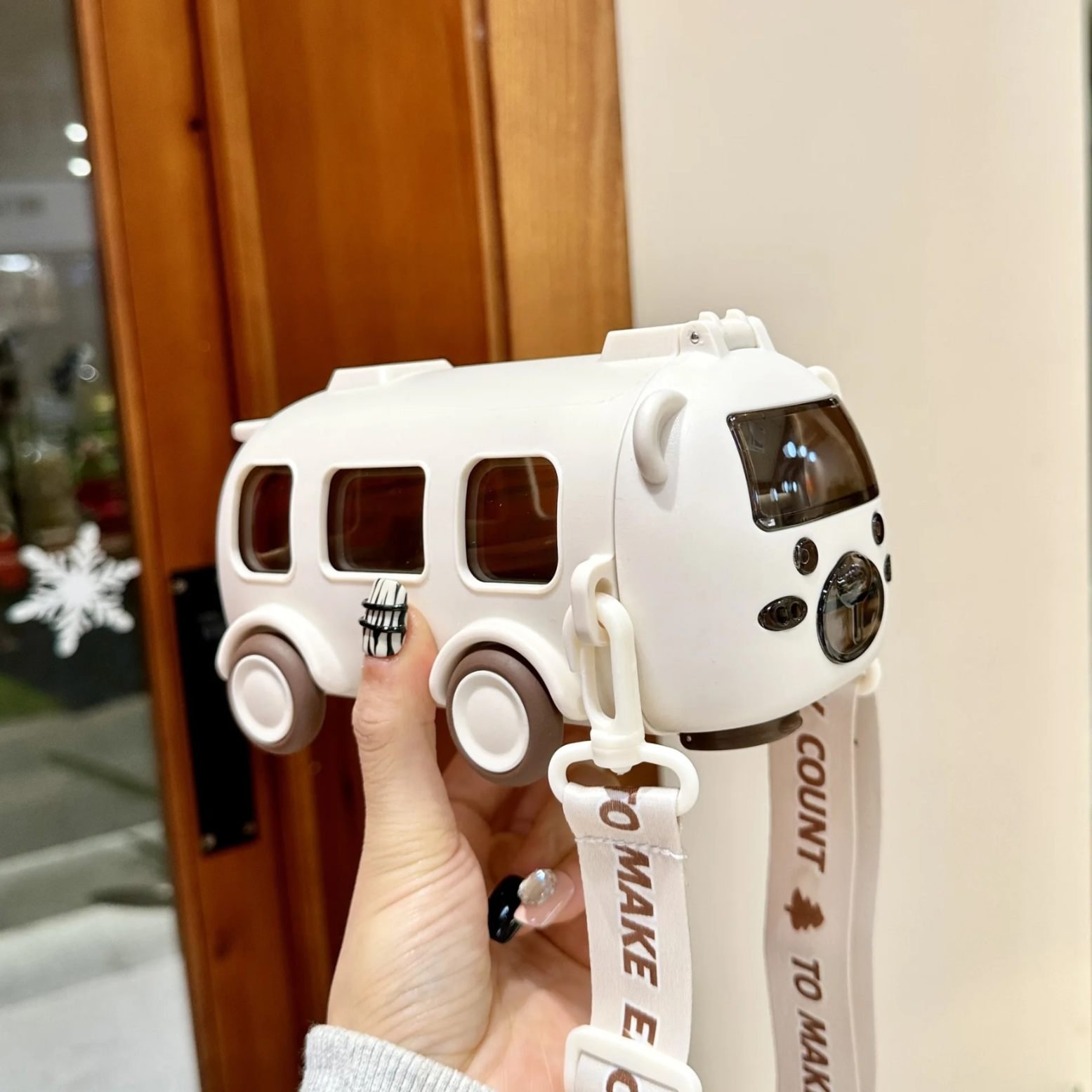 Cute Bus Shaped Kids Water Bottle with Sipper & Strap (500ml - Image 3
