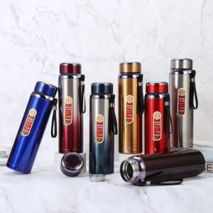 Classic Vacuum Insulated Flask Bottle - Stainless Steel Thermal Water Bottle with Carry Strap