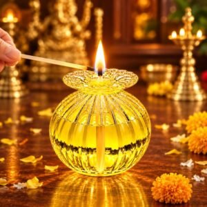 Modak Shape Glass Diya - Traditional Akhand Jyot Oil Lamp for Home & Festival Decor