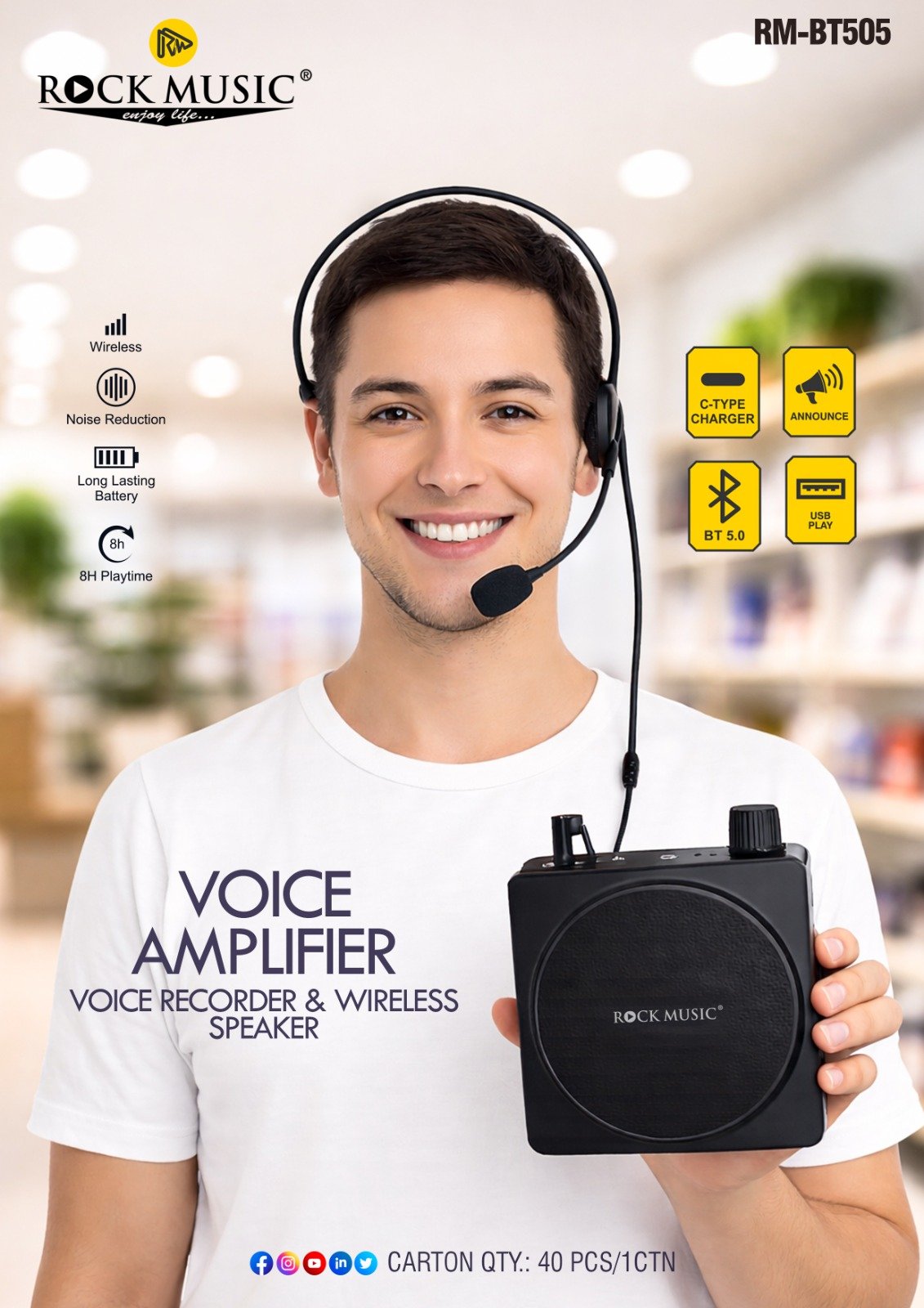 RM-BT505 Portable Voice Amplifier Wireless Speaker and Mic